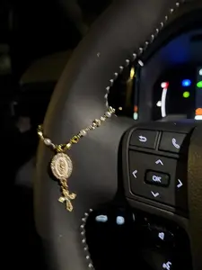 Vintage Pearl Cross Car Pendant, Virgin Mary Rhinestone Car Decor, Chain, Anti-Oxidation, Universal Rearview Mirror Accessory, Safe Gift