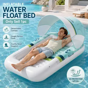 Inflatable Floating Lounge Chair with Detachable Canopy Sunshade, 5-Layer Thickened PVC Pool Float for Swimming Pool and Beach, Portable Foldable Water Lounger with Backrest,Floating beds on water, for Outdoor Recreation and Summer Relaxation