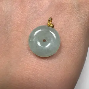 Jadeite Jade donut pendant, 18k plated gold