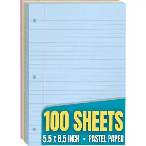 1InTheOffice 5.5 x 8.5 Paper, Pastel, College Ruled Mini Binder Paper, Loose Leaf Paper, Assorted Color, 100 Pack