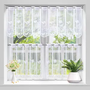 Butterfly & Flower Pattern Lace Curtain, Short Curtain, Window Curtain for Home Living Room Bedroom Kitchen, Home Decor, Net Curtains Window