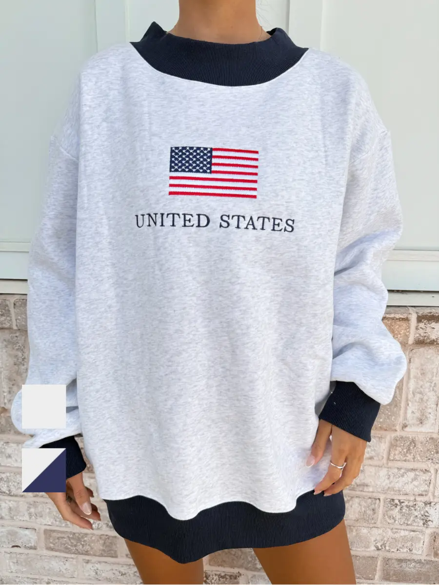 United States Flag Embroider Mockneck Sweatshirt United States Flag Embroider Mockneck Sweatshirt