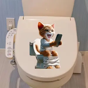 Scary Cat Toilet Sticker, Home Decor Bathroom Decal, Cute Wall Art for Halloween Christmas Thanksgiving Gifts, Unique Flat Surface Decoration, Applicable