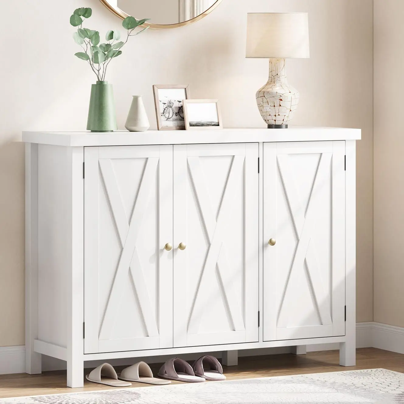 GARVEE Shoe Cabinet with Doors, Farmhouse 35 in Tall Shoe Storage Cabinet for Entryway, 4-Tier Shoe Cabinet with Storage, Large Shoe Organizer Cabinet for Hallway, White