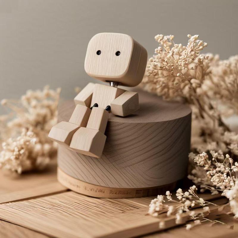 Handmade Natural Wooden Bobblehead Figurine - 3-In Tall Car Dashboard Decoration, Office Desk Desktop Accessory with Delightful Shaky Motion, Creative Handcrafted Gift for Home Shelves