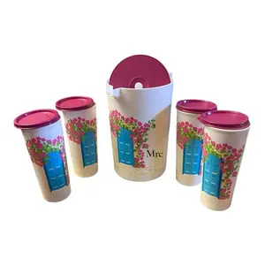 Pitcher with 4 Cups Durable Plastic Drinkware Set for Parties and Everyday Use