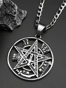 Jewish Hebrew Witchcraft Pentagram Necklace For Women Men Stainless Steel Silver Four Letters Lucky Amulet Chain Gift
