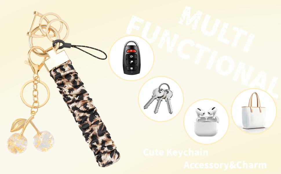 Wristlet Keychain for Women Stretchy Key Chain for Car Keys Bracelet Keychain with Cute Keychain Cherry/-ring