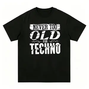 NEVER TOO OLD for TECHNO Men's Short Sleeve T-Shirt - Techno-Themed Graphic Tee with Tech Gadgets & Circuit Boards, Casual Round Neck Summer Top for Tech Events, Machine Washable for Men