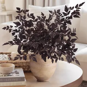 Fall Decor - Fall Decorations for Home - Fall Deals Set of 3 24" Faux Plum Purple Cimicifuga Ramosa Leaves - Fall Stems Centerpieces for Tables Mantle - Autumn Halloween Decoration for Indoor Wedding