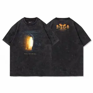 Men's Vintage Wash Graphic T-Shirt, Heavyweight 100% Cotton Short Sleeve Top with Ribbed Crewneck and Fantasy Demon Print
