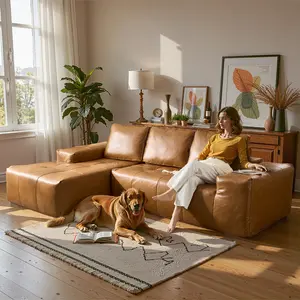 2 Package Shipping  OOSWIFT Oversized chaise LoungeSofa ，Tech Oil Wax Fabric Boneless Sofa Upgrade, 115" Cloud Sectional Couch with L-Shape Chaise,Upholstered Couches for Living Room Bedroom,No Assembly Required, Convertible Loveseat Sofa Bed