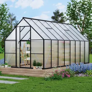 8X16ft Black Polycarbonate Greenhouse with Aluminum Frame, Polycarbonate Greenhouse for Outdoors, Greenhouses with Ventilation and Rain Gutter, Aluminum Large Walk-in Greenhouses for Outside