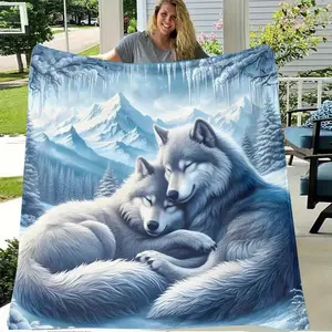 Cozy Wolf Print Flannel Throw Blanket - Soft, Hypoallergenic, And Versatile For All Seasons With Easy Care - Perfect Gift Idea For Home Decor Enthusiasts