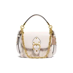 COACH Beat 18 Carriage-Print Chain Bag – Coated Canvas and Leather, Small Square Handbag for Women, Off-White