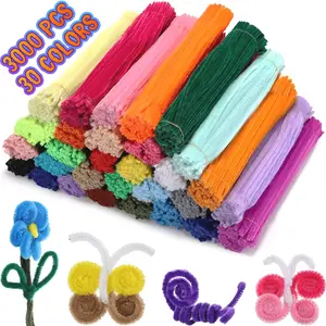 3000 count Pipe Cleaners Craft Supplies Solid Color 6 mm x 12 Inch Chenille Stems for  Adults DIY Arts Crafts Decorations, 30 Assorted Colors