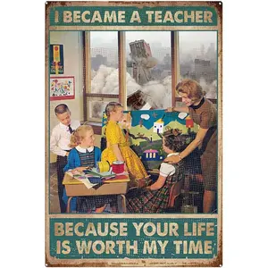 Tin Plate Sign Vintage Teacher Worth My Time Signs, Vintage Picture, Teacher Art Prints, Teacher Lovers Gift, Home Wall Decor Tin Signs for Man Cave 8X12inch