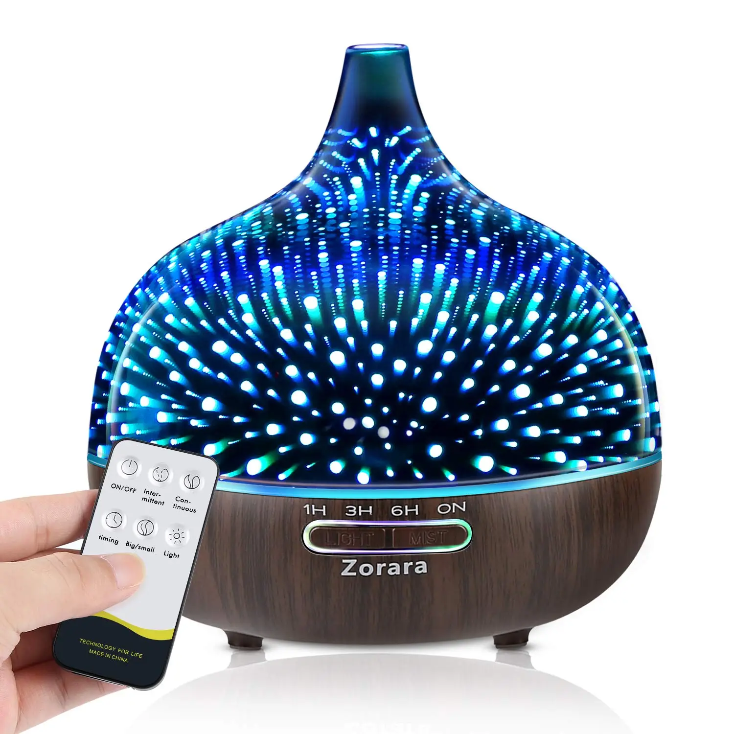 Zorara 550ml Humidifier, Aroma Diffuser, 3D Glass Ultrasonic Aromatherapy Humidifier with 7 Different Colors Changing LED Lights, Waterless Auto Shut-