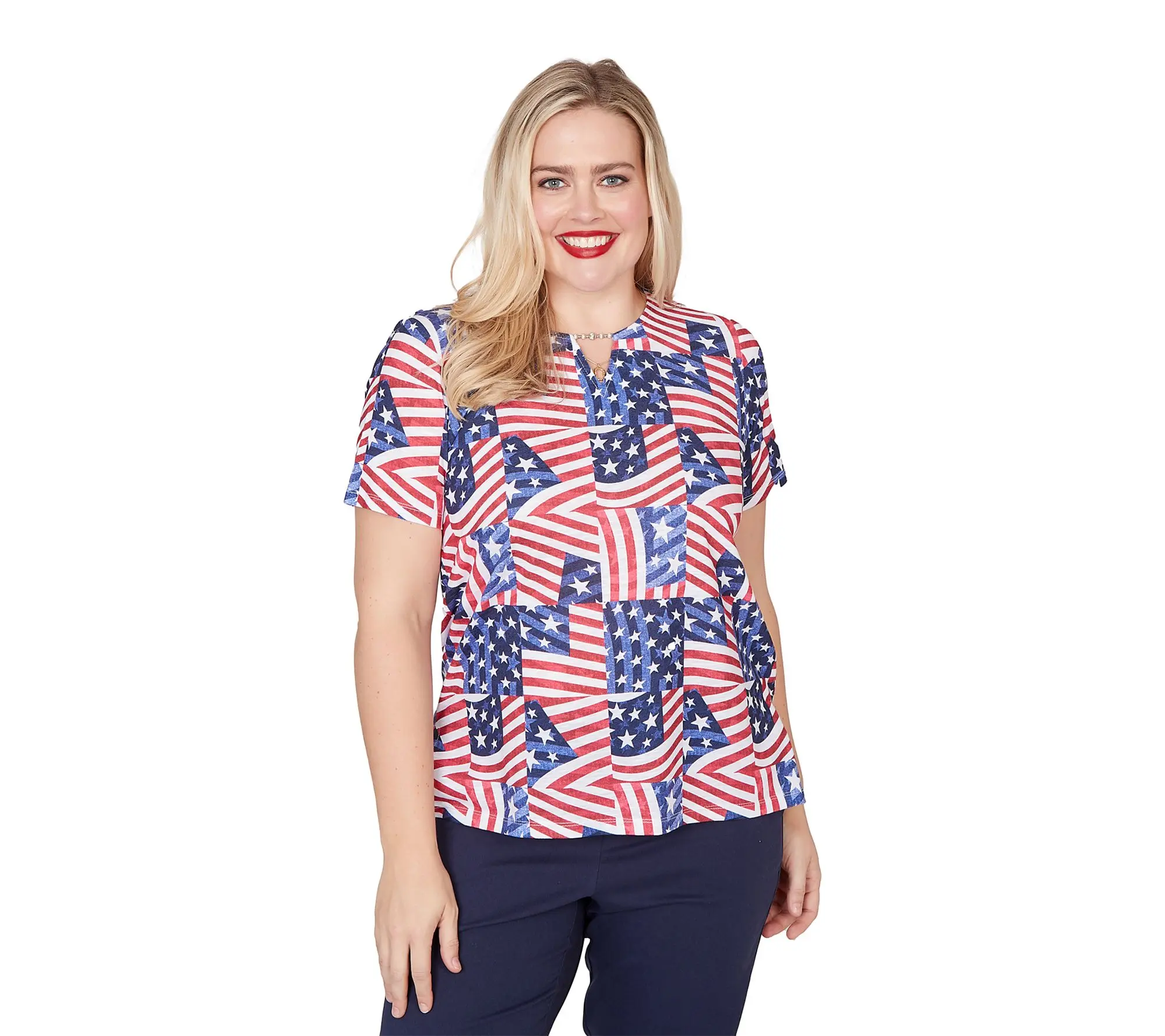Alfred Dunner Women's American Flag Patchwork Tee