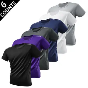 Men's 6-Pack Quick Dry Sports Tee Set, Crewneck Short Sleeve Athletic T-Shirts, Breathable Moisture-Wicking Fabric, Ideal for Gym Workouts & Outdoor Activities, S-3XL Plus Size