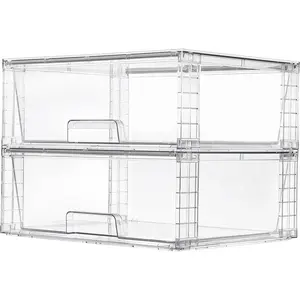 2-Pack Large Stackable Storage Drawers, Easy to Assemble Transparent Acrylic Bathroom Cabinet Under-Sink Organizer, Plastic Storage Bins for Cabinets, Kitchen Storage Room, Medicine Organizer