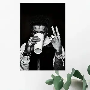 Frameless Young Boy Hip-Hop Singer Poster - Art Black and White Canvas Wall Art, Urban Music Decoration, Suitable for Living Room, Bedroom or Office, High-Quality Print, 60.96X 91.44cm , Vintage Wall Art, Room Decoration