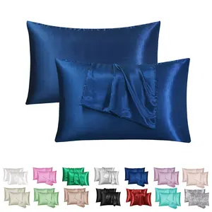 2/4-Pack Navy Blue Satin Silk Pillowcases - Silky Cooling Summer Hair Care Pillow Covers - Envelope Closure Wrinkle-Resistant Beauty Sleep Bedding for Bedroom, Hotel & Guest Room (Unisex Gift, No Pillow Core)