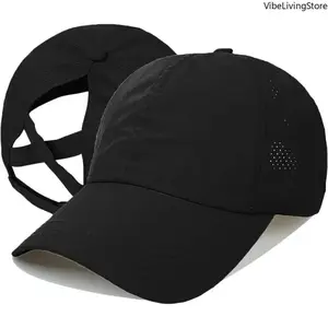 Women's Criss Cross Baseball Cap with Adjustable Strap, Quick-Drying High Messy Bun Ponytail Cap Unisex for Outdoor Sports Daily Wear
