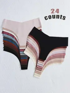 Women's Solid Color V Drop Waist Sexy Panty, Breathable Fit Comfortable Seamless Pastel Thongs for Daily Wear, Women's Underwear for All Seasons, Panties for Women, Seamless Panties Set