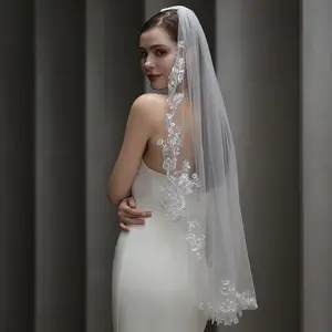 Vintage French Lace Bridal Veil Simple and Elegant Palace Style Soft Veil Long Wedding Veil for Photoshoots Elegant Wedding Accessory for Women