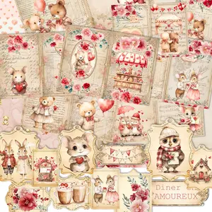 Cartoon & Flower Pattern Paper Set, 62pcs/set Including 12pcs Scrapbooking & Journal Making Material Paper & 50pcs, DIY Crafts, Scrapbook Materials