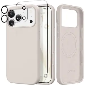 Magnetic for iPhone 17 Pro Case, Compatible with MagSafe, [Screen Protector + Camera Lens Protector], Liquid Silicone Anti-Scratch Shockproof Protective Phone Case 6.3 inch, Stone
