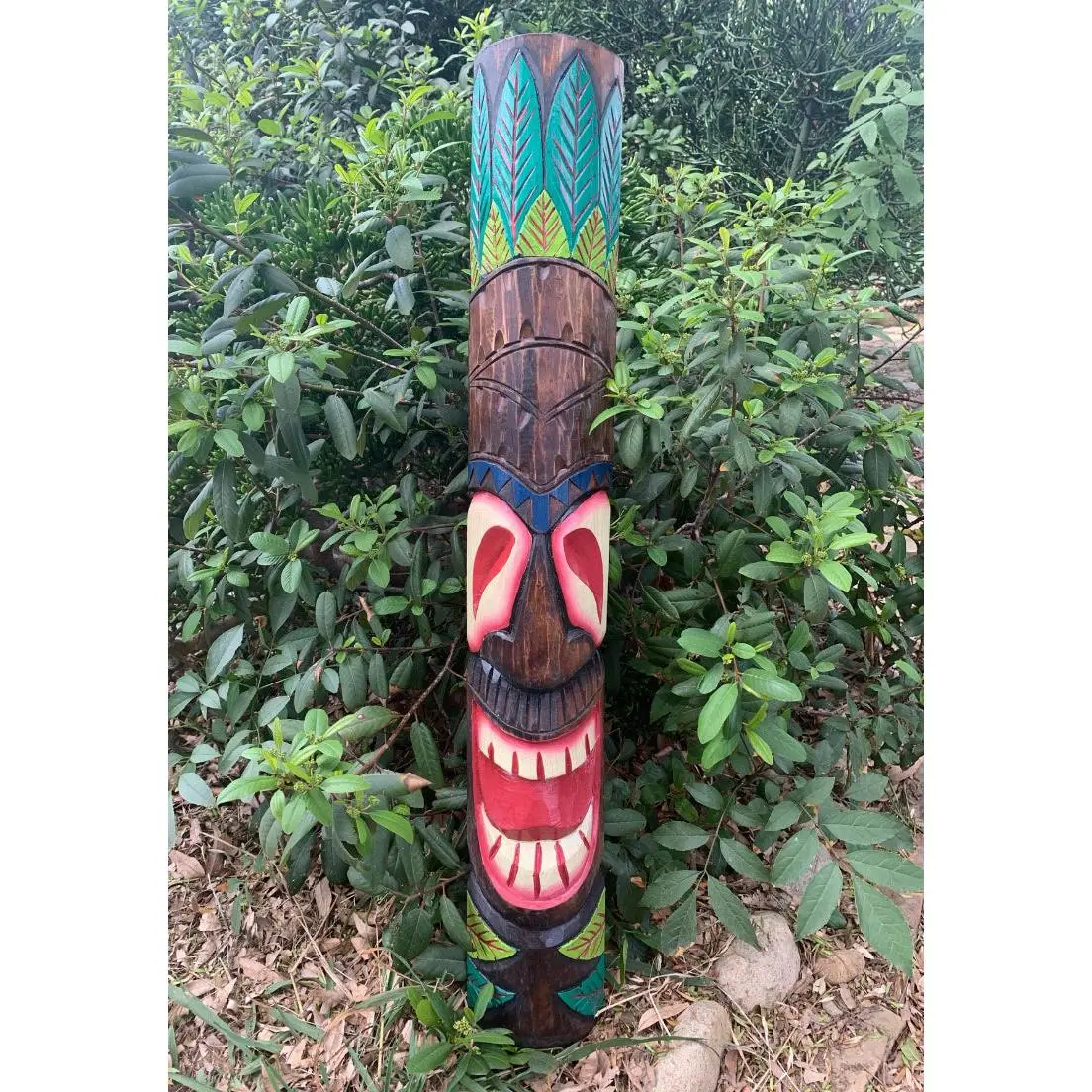 Hand Carved Polynesian Happy Tiki Totem Pole  39"x 6"in
