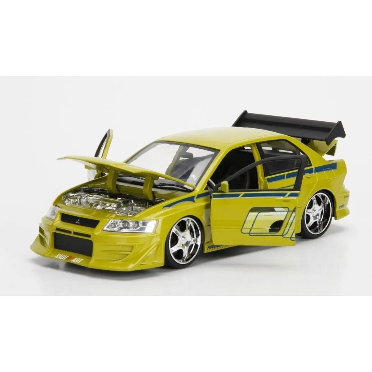 New 212 MAIN Jada Brians Mitsubishi Lancer Evolution VII Fast and Furious Diecast Model Car, 1:24 Scale Cat Toy with Rubber Tires, Yellow, for Collecting