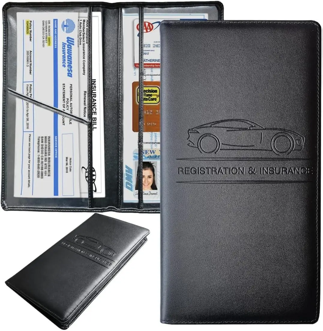[New Deal] - Premium Car Registration and Insurance Holder,Black Registration Insurance Card Holder,Glove Box Organizer Makes Your Documents In Order.