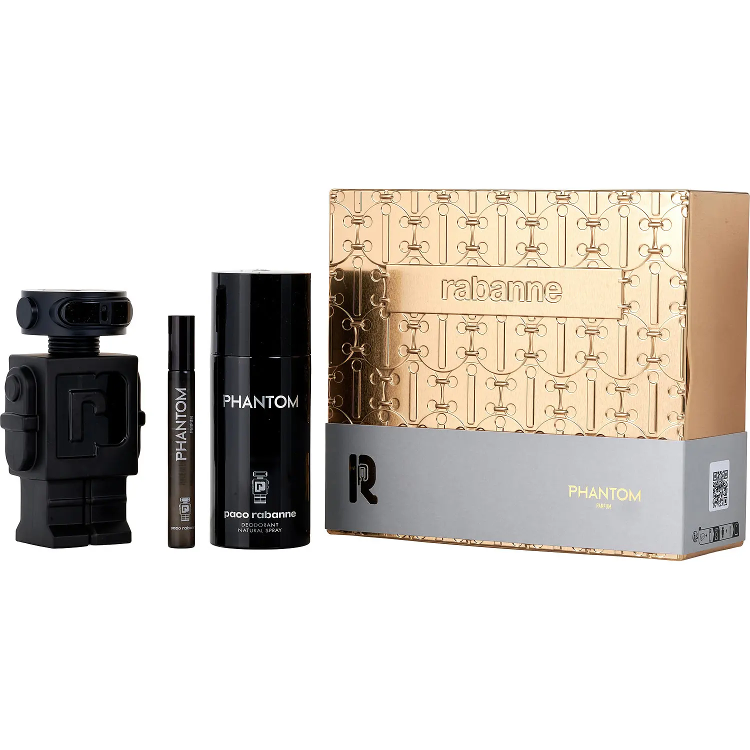 Paco Rabanne Phantom Parfum Set-Parfum Spray 3.4 Oz & Deodorant Spray 5 Oz & Parfum Spray 0.34 Oz Mini For Men