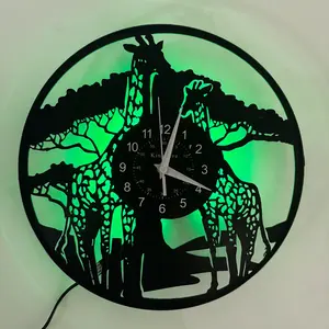 Modern Giraffe Vinyl Record Wall Clock, Silent Quartz Animal-Themed Clock, Zoo-Themed Bedroom/living Room Decoration, Creative Gift