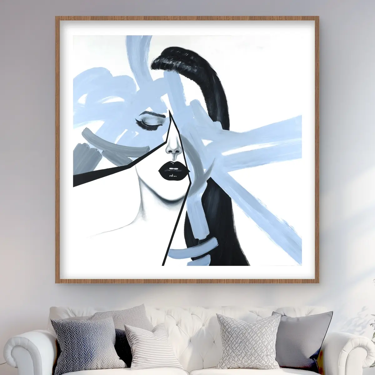 Begin Home Decor C1FM4848LUZN0X 48 x 48 in. Abstract Blue Woman Portrait - Framed Print Wall Art for Home Decor
