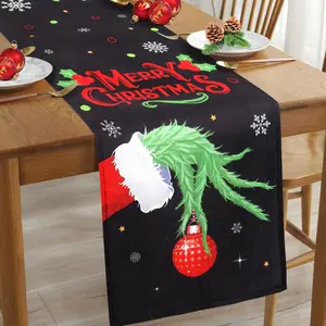 Black Christmas Table Runner 14 x 72 Inch Rustic Farmhouse Elf Table Cloth for Xmas Party Decorations