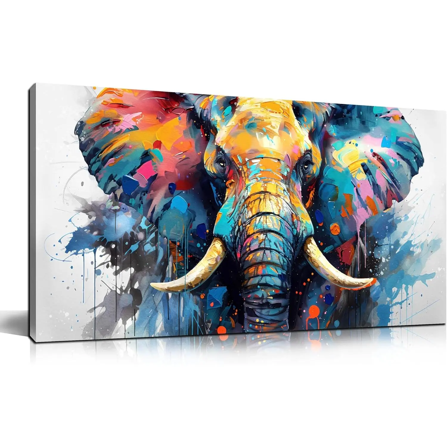 Colorful Waterproof Elephant Canvas Artwork - 32"x16" Home Decor Poster for Boys' Bedroom, Kitchen - Kids' Room Wall Art, Ideal Gift for Boys