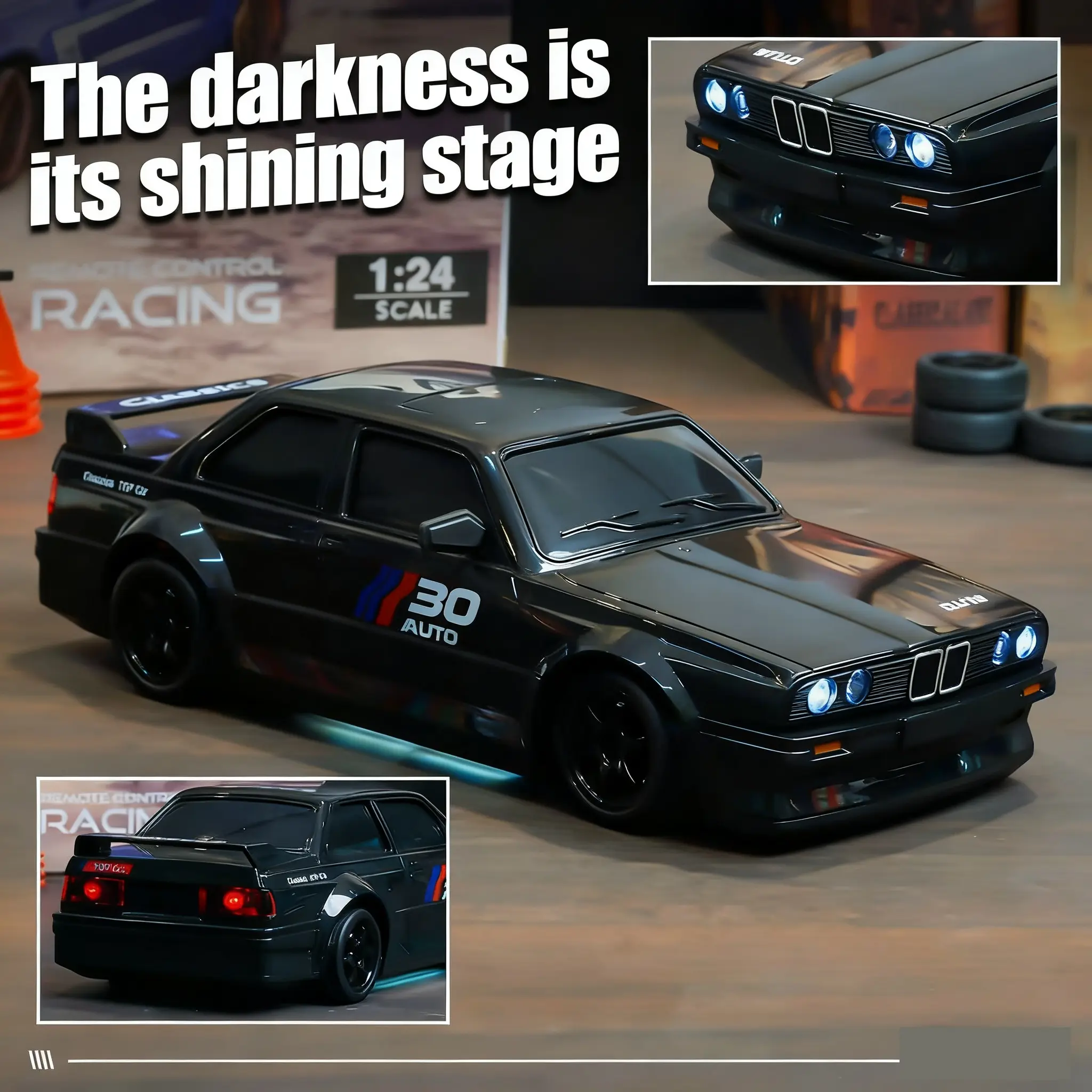 1:24 Remote Control Drift Car, Rc Drift Car, Rc Vehicle, Remote Controlled Car, Drift Rc Cars, 1 Box 2.4G 4WD Remote Control Car with Light & Tires, Perfect Birthday Gift for Kids