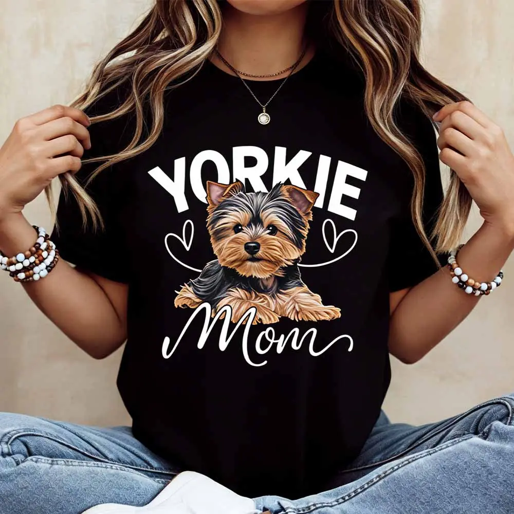 Yorkie Mom Dog Print T Shirt Women Casual Short Sleeve Round Neck Top