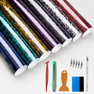 Gloss Black Froged Carbon Fiber Car Wrap Vinyl Bubble Free Air Release Adhesive Car Wrap Film Roll DIY Decals with Cutter, Vinyl Squeegee,and Hand Tool ( 1 FT x 5 FT) - With Wrap Installations Tools