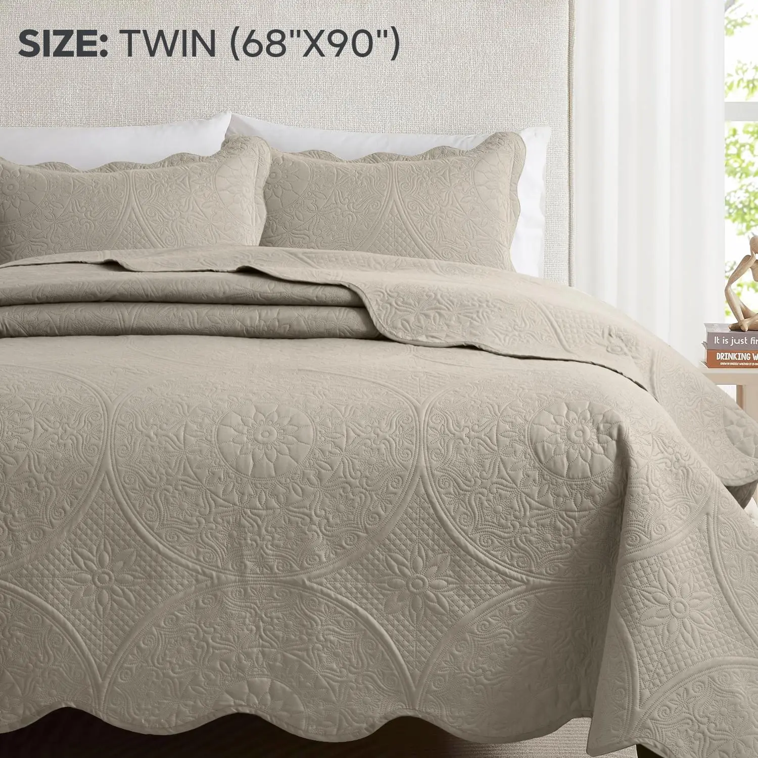 3pcs Luxury Quilted Bedspread Set – Oversize Quilt Coverlet Soft & Cozy Floral Bedspread with Pillow Shams, Breathable Lightweight for Bedroom & Guest Room Decor