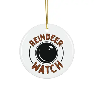 Reindeer Watch Ceramic Ornament, Funny Christmas Tree Decor, Holiday Gift, Cartoon Rudolph Xmas Ornament, Festive Home Decor Glossy Decoration