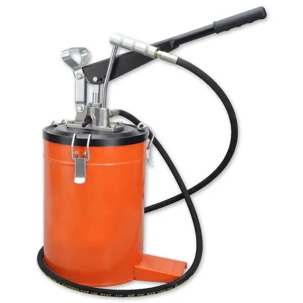 Zeeline ZE540 Manual Grease Pump with Orange Body, Black Handle & Hose, Standard Design for Convenient Grease Dispensing