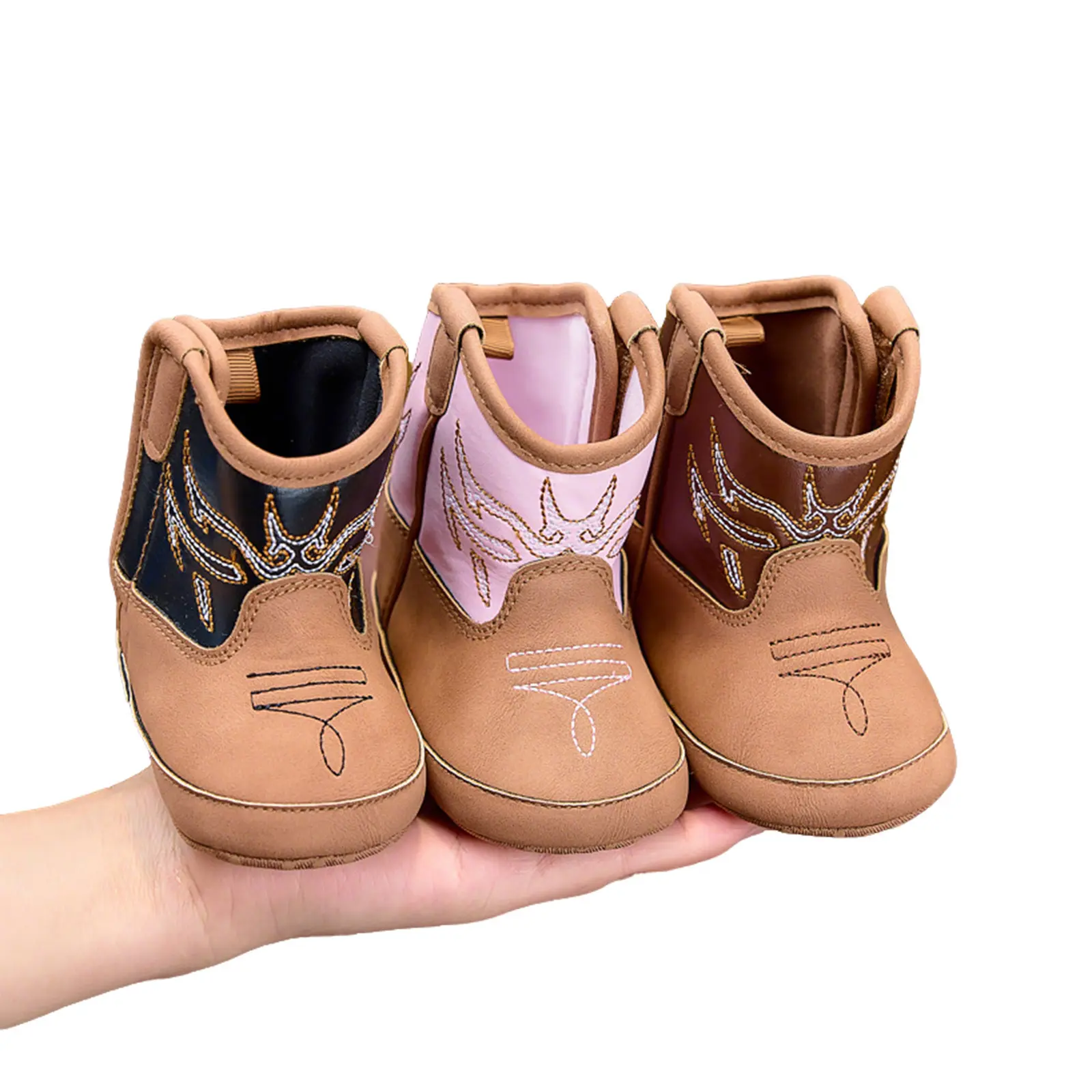 [Lullaby] Baby Booties Cute Embroidery Western Cowgirl Boots Infant First Walker Shoes with Non-Skid Soles