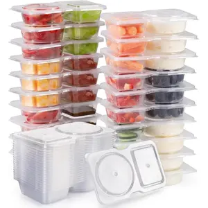 Reusable Snack Containers with Lids 20Pcs, Snackle Box Container Portion Control,Snack Pack Containers,Double Compartment Snack Containers for On-the-Go Meals and Camping Kitchen Plastic Food Storage Portable Two-Compartment Utensils