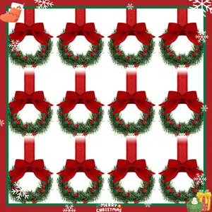 12 Christmas Kitchen Cabinet Wreaths with Fringe Berry Mini Wreath Farmhouse Style Holiday Decor Classic Design Durable Plastic Diameter 13 cm Festive Farmhouse Kitchen Decor