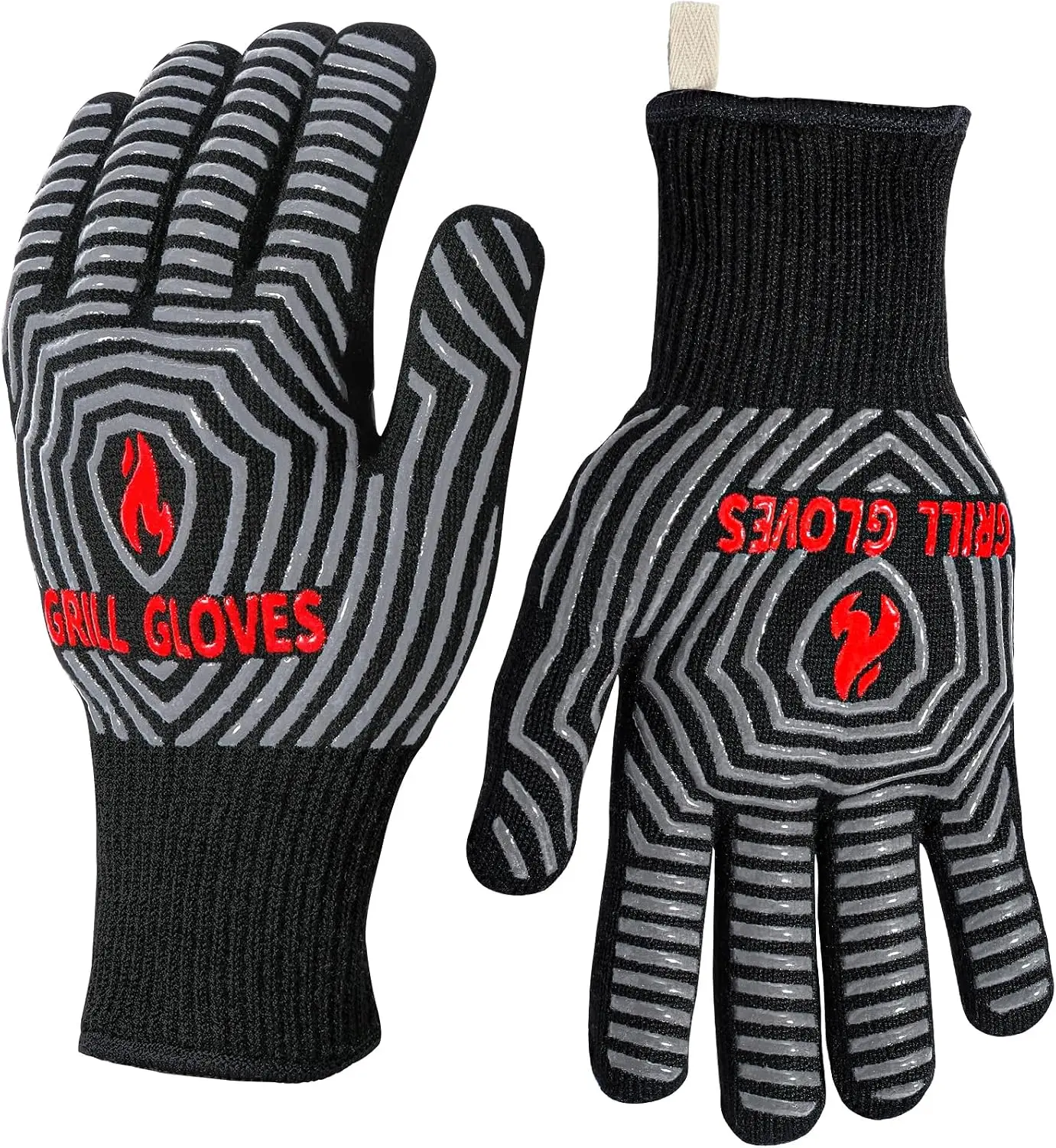 QUWIN BBQ Gloves, 1472°F Heat-Resistant Grilling Gloves with Silicone Non-Slip Grip, 1 Pair, Black